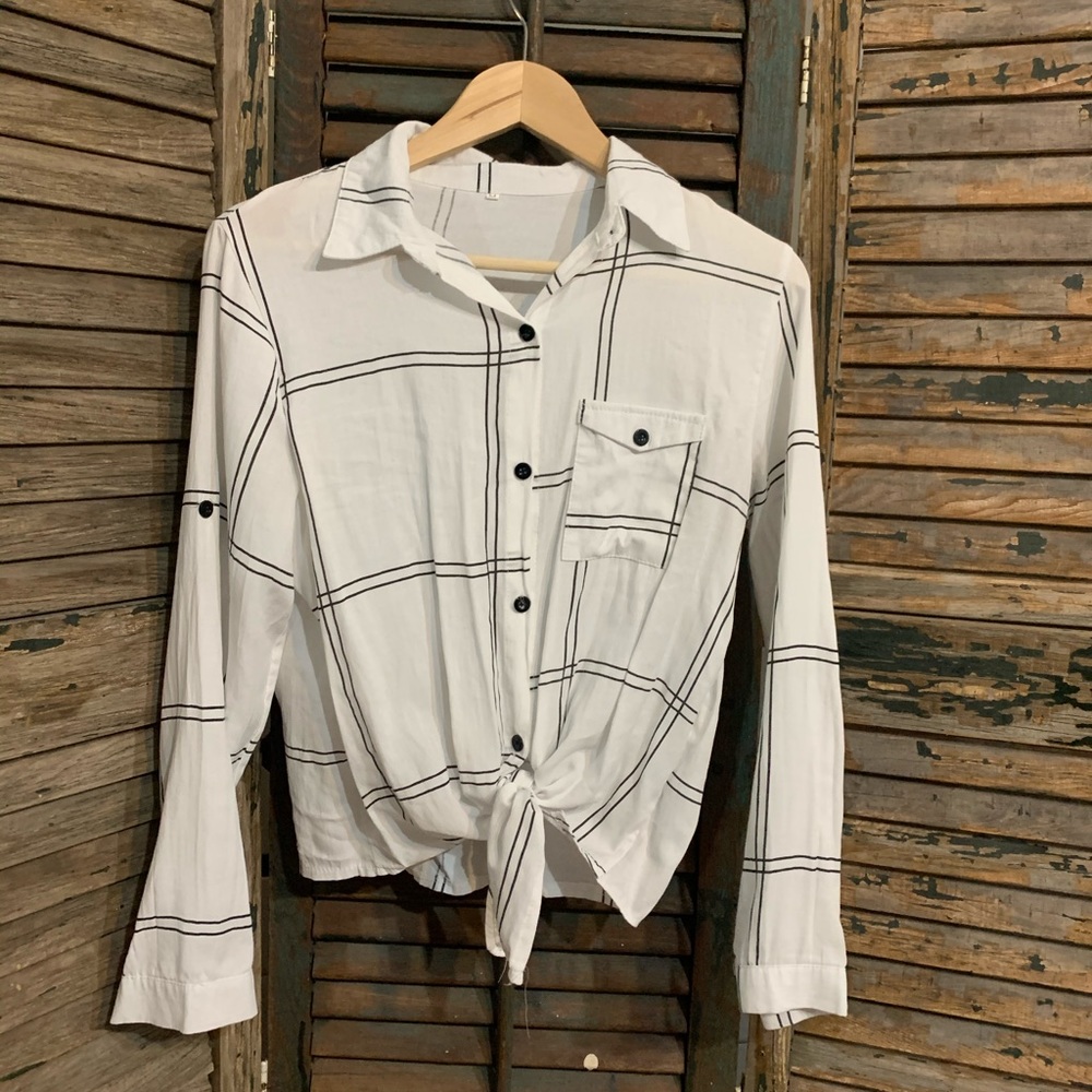 SHEIN White button up with tie